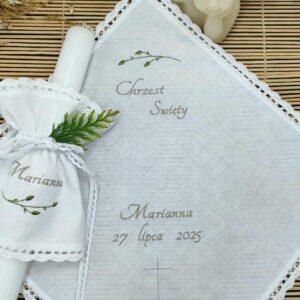 Szatka do chrztu + świeca + ozdoba świecy