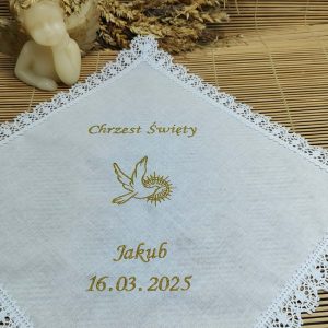 Bawełniana Szatka do Chrztu Świętego z Haftem Ducha Świętego  – Personalizowana